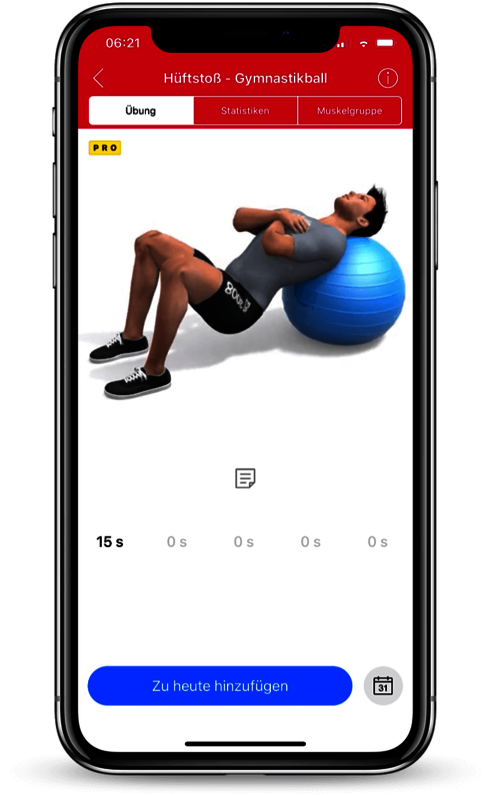 Eine Sportübung aus der Fitness App wird am Handy angezeigt.